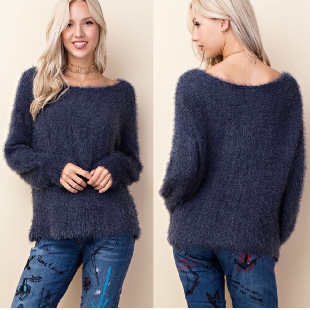 Blue Fuzzy knit navy sweater